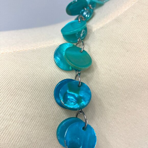 Blue Ombre Capiz Shell Necklace Dangle Costume Jewelry Coastal - Picture 5 of 9